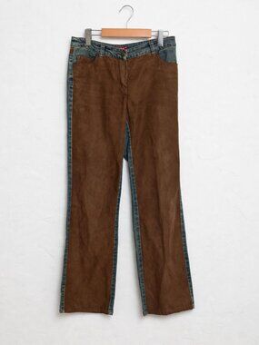 Point Zero Y2K Two-Tone Low-Rise Jeans Brown Suede Panels 5